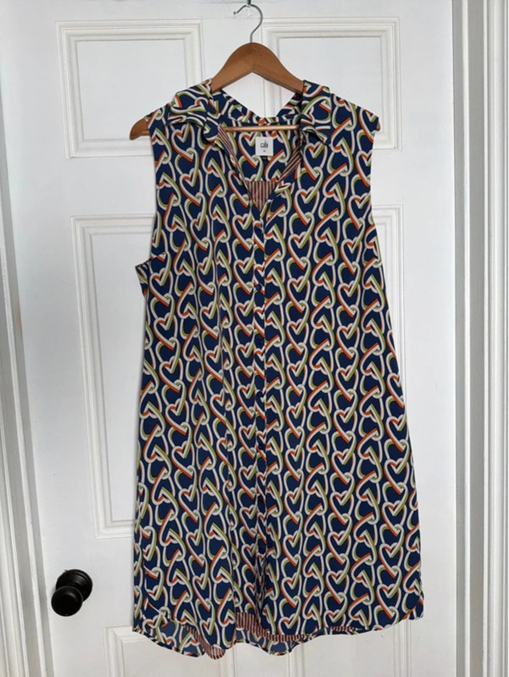 Cabi Navy Orange White Heart Dress Astros